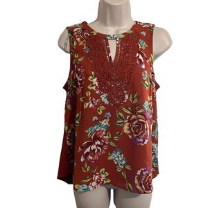 Daniel Rainn Women's Petite Sleeveless Blouse Size Small Orange Floral NWT